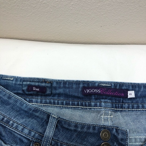 Vigoss Collections Cotton Bled Blue Wash Ripped Distress Mid Rise Boot Jeans 11 - Picture 8 of 16